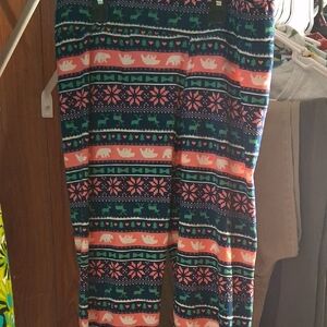 Simply Southern Pink and Green Winter Christmas Leggings Womens